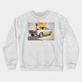 Vintage girl and retro yellow car Crewneck Sweatshirt